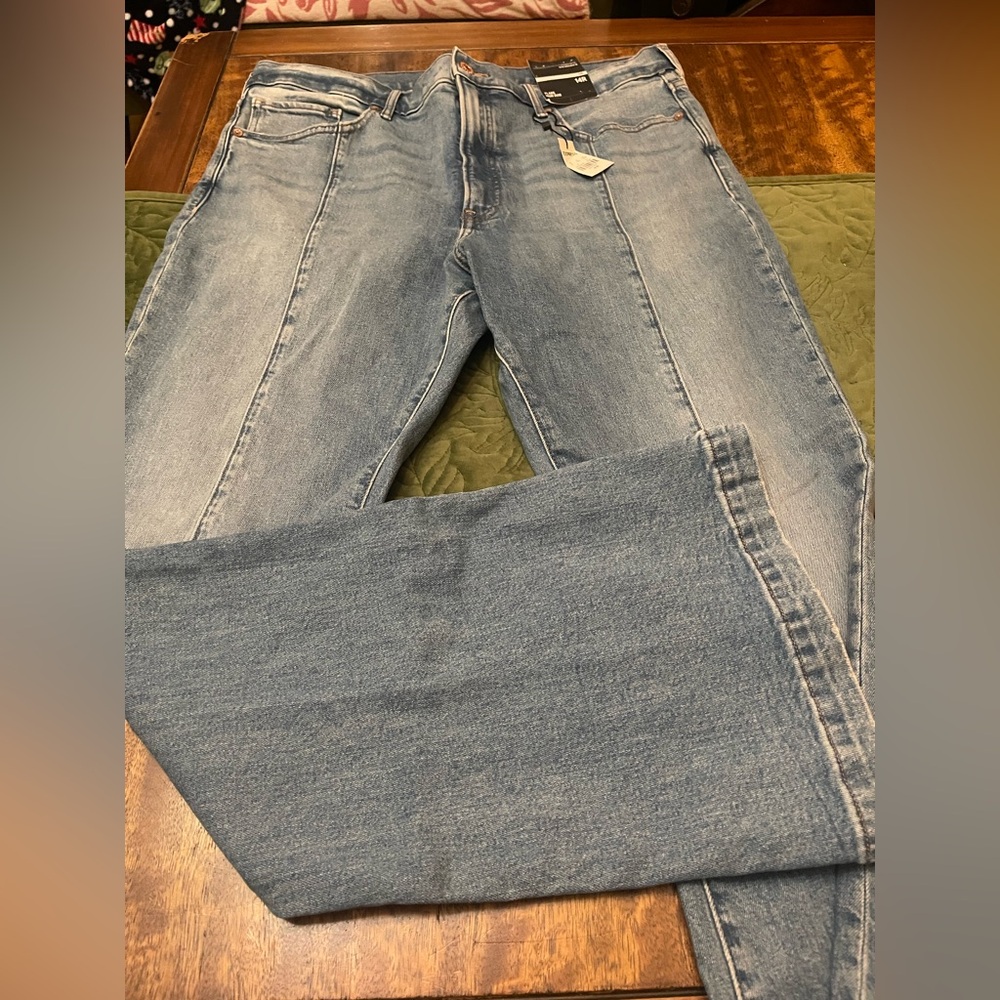 💙 Express NWT High Waisted Light Blue Denim Seamed Flare Leg Jeans